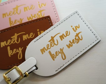 Key West Luggage Tags Save the Date Wedding Favors Bridesmaid Gift - Bridal Shower or Bachelorette Party Destination Travel Gifts - leather