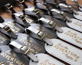 Bulk Wedding Favors Luggage Tags Unique Gifts, Bridesmaid Gift, Save the Date, or Bridal Party Shower - And So the Adventure Begins Travel