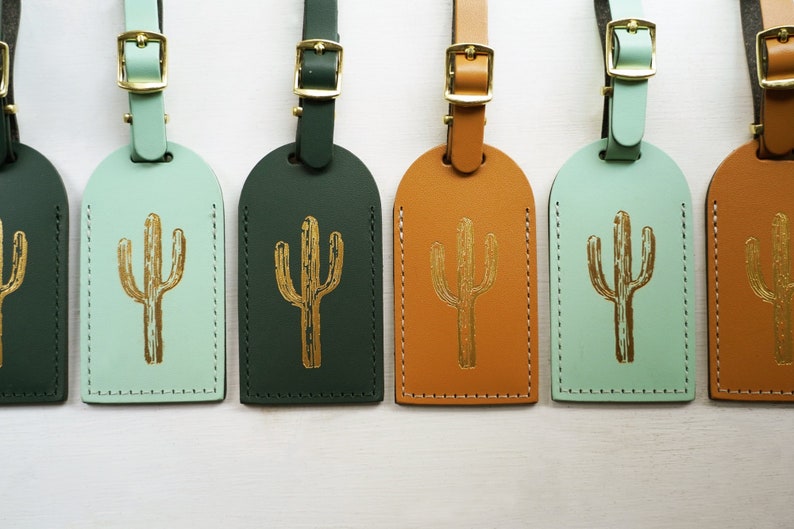 Cactus Luggage Tags Wedding Favors Unique Bridesmaid Gift for Bachelorette Party Bridal Shower Premium Bonded Leather image 1