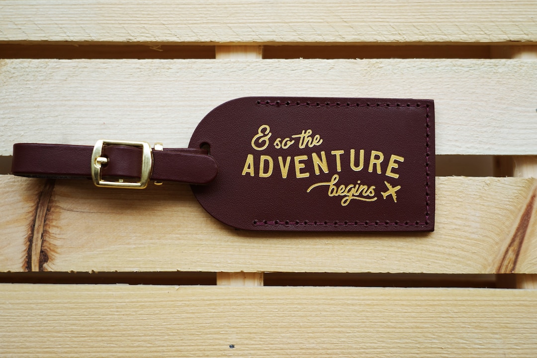 Luggage Tags Wedding Favors Burgundy - and so the Adventure Begins
