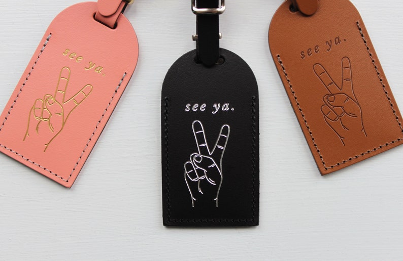 Luggage Tags Bridesmaid Gift Bonded Leather Wedding Favors Bridal Shower Bachelorette Party Peace image 1