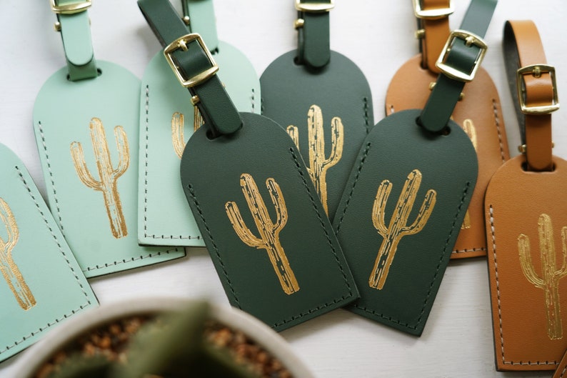 Cactus Luggage Tags Wedding Favors Unique Bridesmaid Gift for Bachelorette Party Bridal Shower Premium Bonded Leather image 4