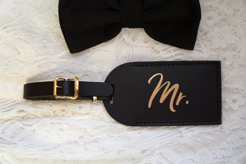 Wedding Gift Luggage Tags Mr and Mrs Couples Gift Unique Just Married Honeymoon Travel Gifts for Couple, Bonded Leather Travel Gift image 5