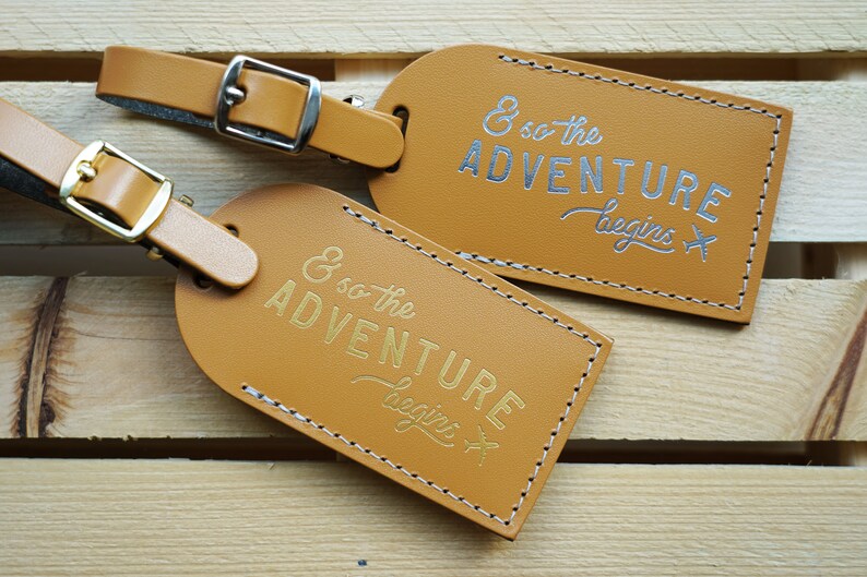 Luggage Tags Wedding Favors Camel And So the Adventure Begins, Bonded leather Bridesmaid Gift or Bachelorette Party, Wedding Favours Camel w/ Silver