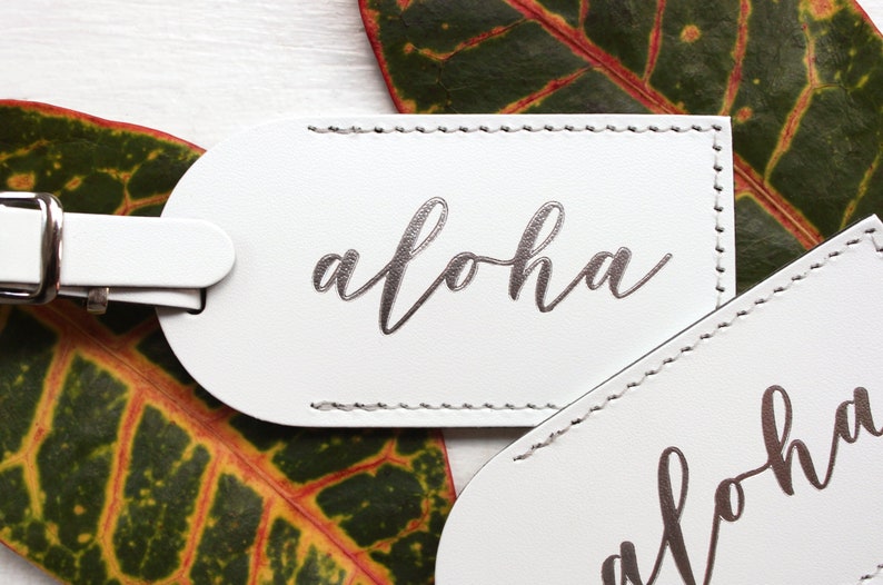 Hawaii Aloha Luggage Tags Wedding Favors Unique Bridesmaid Gift Bachelorette Party Bridal Shower Bonded Leather Gift for Her Tropical image 1