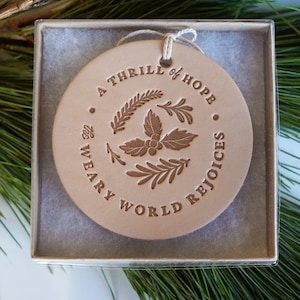 Handcrafted Leather Christmas Ornament A Thrill of Hope the Weary World Rejoices Rustic Holiday Decor or Christmas Gift image 6