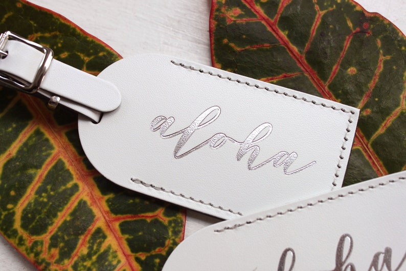 Hawaii Aloha Luggage Tags Wedding Favors Unique Bridesmaid Gift Bachelorette Party Bridal Shower Bonded Leather Gift for Her Tropical image 3