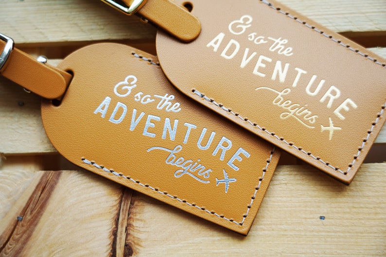 Luggage Tags Wedding Favors Camel And So the Adventure Begins, Bonded leather Bridesmaid Gift or Bachelorette Party, Wedding Favours image 4