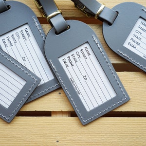 Luggage Tags Wedding Favors Gray And So the Adventure Begins, Bonded leather Bridesmaid Gift or Bachelorette Party, Grey Wedding Favours image 3