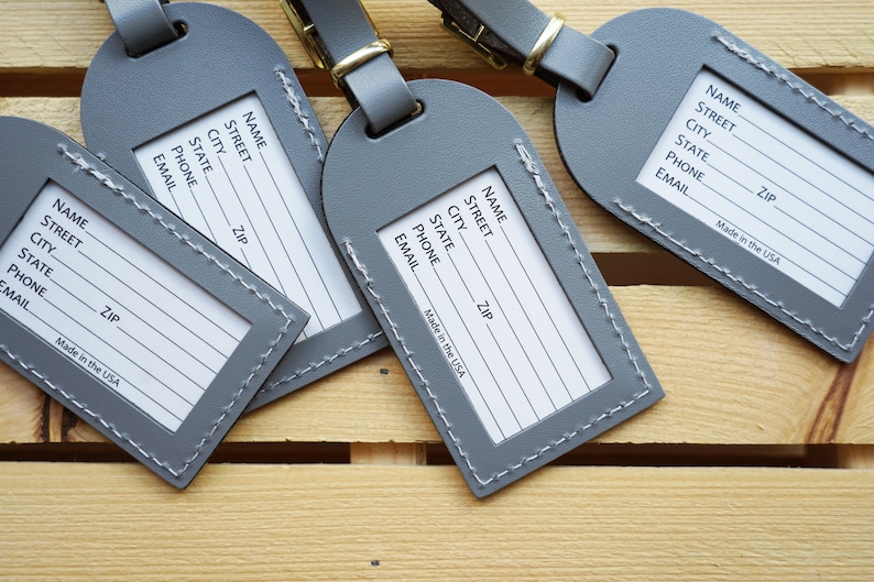 Luggage Tags Wedding Favors Gray And So the Adventure Begins, Bonded leather Bridesmaid Gift or Bachelorette Party, Grey Wedding Favours image 3