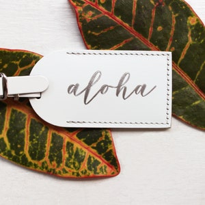 Hawaii Aloha Luggage Tags Wedding Favors Unique Bridesmaid Gift Bachelorette Party Bridal Shower Bonded Leather Gift for Her Tropical image 2