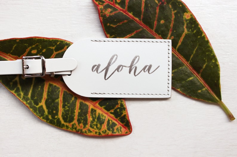 Hawaii Aloha Luggage Tags Wedding Favors Unique Bridesmaid Gift Bachelorette Party Bridal Shower Bonded Leather Gift for Her Tropical image 2