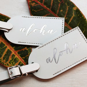 Hawaii Aloha Luggage Tags Wedding Favors Unique Bridesmaid Gift Bachelorette Party Bridal Shower Bonded Leather Gift for Her Tropical image 4