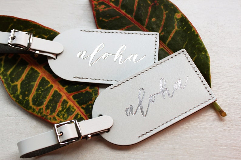 Hawaii Aloha Luggage Tags Wedding Favors Unique Bridesmaid Gift Bachelorette Party Bridal Shower Bonded Leather Gift for Her Tropical image 4