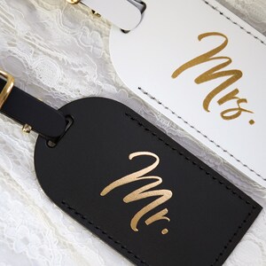 Wedding Gift Luggage Tags Mr and Mrs Couples Gift Unique Just Married Honeymoon Travel Gifts for Couple, Bonded Leather Travel Gift image 4