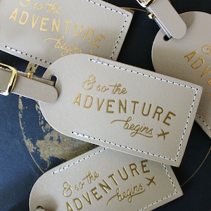 Bulk Wedding Favors Luggage Tags Unique Gifts, Bridesmaid Gift, Save the Date, or Bridal Party Shower And So the Adventure Begins Travel image 2