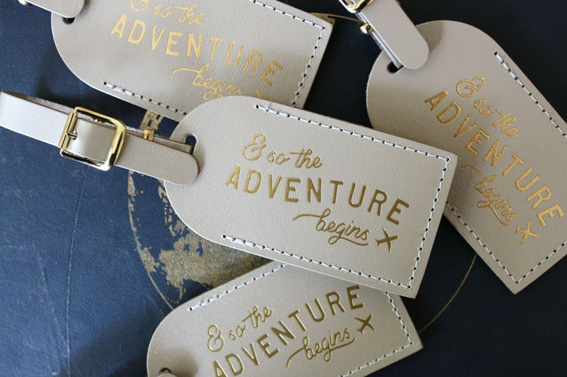 Bulk Wedding Favors Luggage Tags Unique Gifts, Bridesmaid Gift, Save the Date, or Bridal Party Shower And So the Adventure Begins Travel image 2