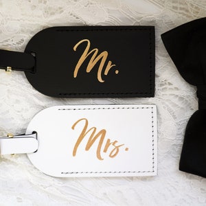 Wedding Gift Luggage Tags Mr and Mrs Couples Gift Unique Just Married Honeymoon Travel Gifts for Couple, Bonded Leather Travel Gift image 2