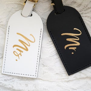 Wedding Gift Luggage Tags Mr and Mrs Couples Gift Unique Just Married Honeymoon Travel Gifts for Couple, Bonded Leather Travel Gift image 3