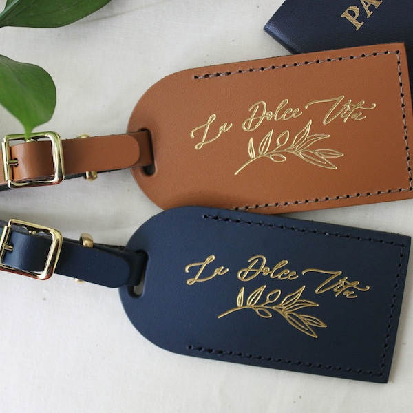 Olive Branch Italy Luggage Tag Wedding Favors - Bridesmaid Gift Bachelorette Party Bridal Shower Favors - Bonded Leather Italian Wedding