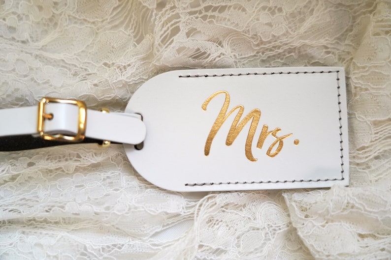 Wedding Gift Luggage Tags Mr and Mrs Couples Gift Unique Just Married Honeymoon Travel Gifts for Couple, Bonded Leather Travel Gift image 6
