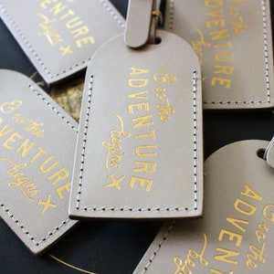 Luggage Tags Wedding Favors And So the Adventure Begins, Bonded leather Bridesmaid Gift or Bachelorette Party, Wedding Favours for guests image 4