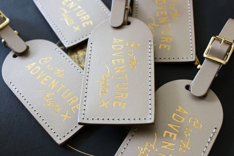 Luggage Tags Wedding Favors And So the Adventure Begins, Bonded leather Bridesmaid Gift or Bachelorette Party, Wedding Favours for guests image 4