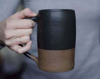Ceramic Mug, Modern Mug, Pottery Mug, Ceramic Beer Stein, Housewarming Gift, Coffee Gift, Beer Gift, Husband Gift, Handmade Mug, Black