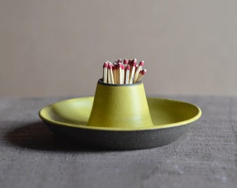 Handmade Ceramic Match Striker & Candle Holder: Pottery Gift