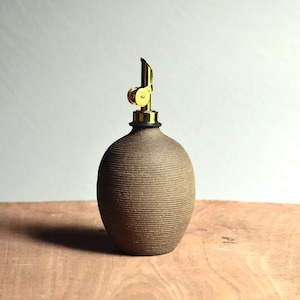 Handmade Ceramic Oil Bottle: 14 oz with Gold Pour Spout