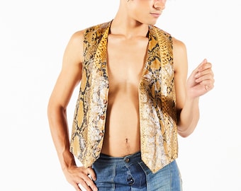 Vintage Snakeskin Satin Vest 1970s - Jumping Jack Flash NYC Overstock - Snake Skin Glam Rock Vest