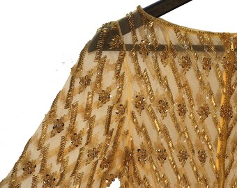 Heavy 1920s Gold Sheer Beaded Dress 50s - Jumping Jack Flash NYC Overstock