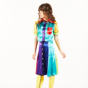 Wet Look Ms Selfridge clone of Mr Freedom Skirt & Blouse - Color block Suit -  - 70s Jumping Jack Flash NYC