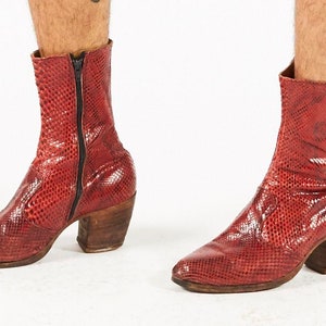 Vintage SUPER RARE Red Snakeskin Mid Rise Calf High Boots Terry Havilland K George David Liebert Jumpin Jack Flash Overstock NYC image 1