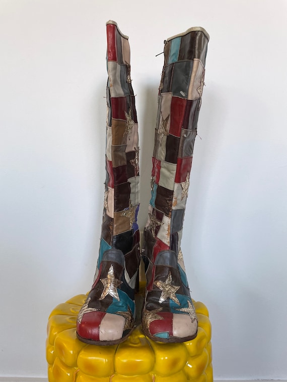 Jumpin Jack Flash Custom Leather Patchwork Heeled… - image 5