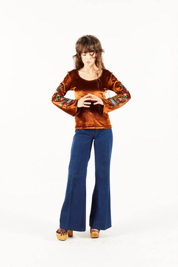 Lollypops and Roses Velvet Brown Bell Sleeve Blous