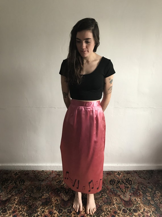 Vintage Silk Swing Dance Musical Notes Pink Skirt