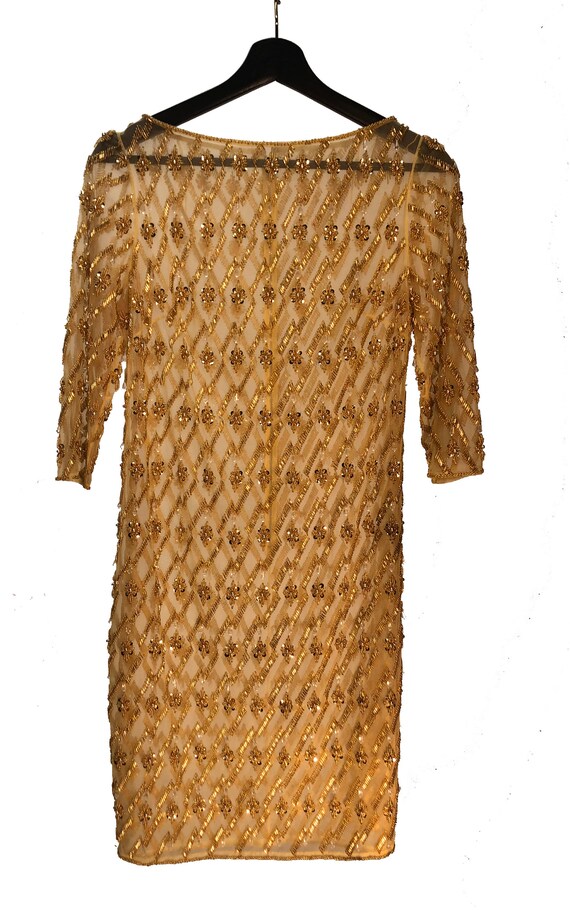 Sheer Gold Robe Heavy 1920s Gold Sheer Beaded Dress 50s - Jumping Jac… - Gem
