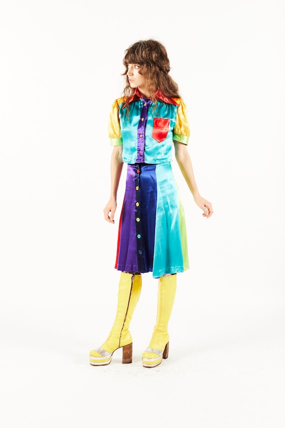 Wet Look Mr Freedom Skirt & Blouse - Color block S