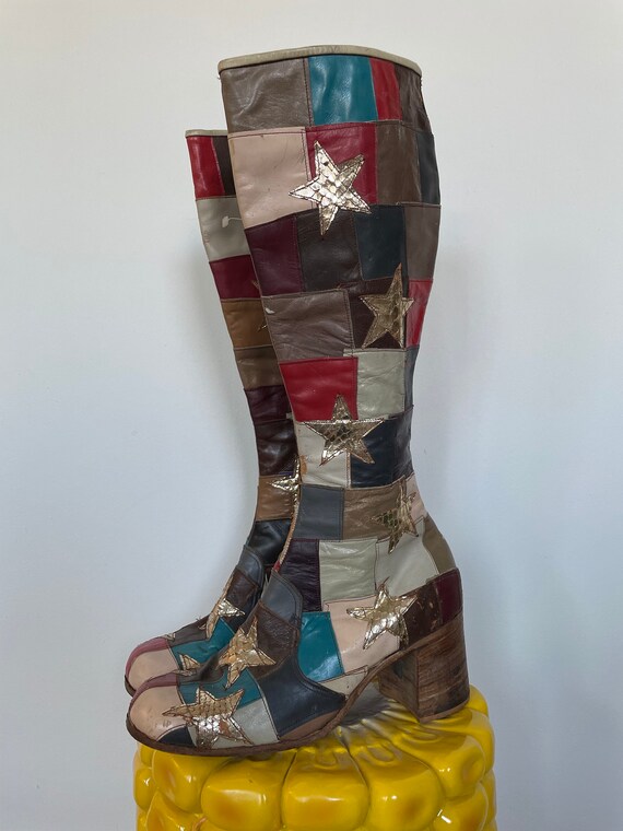 Jumpin Jack Flash Custom Leather Patchwork Heeled… - image 3