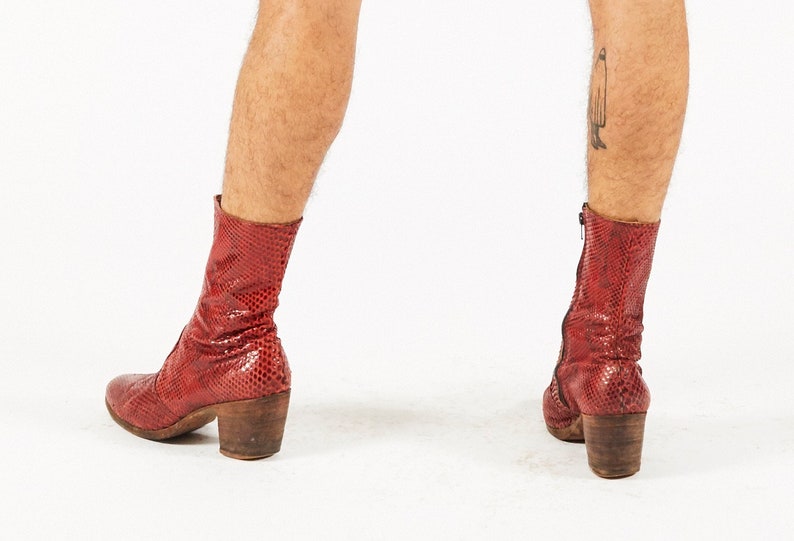 Vintage SUPER RARE Red Snakeskin Mid Rise Calf High Boots Terry Havilland K George David Liebert Jumpin Jack Flash Overstock NYC image 3