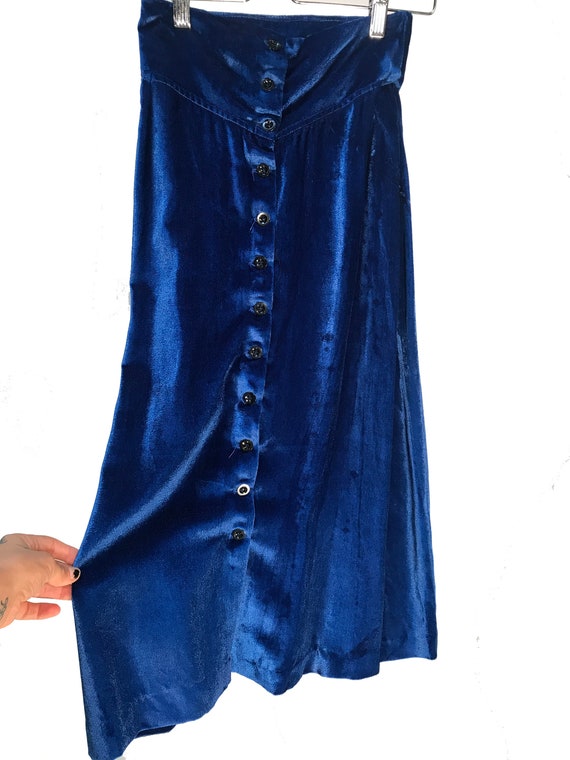 Alkasura Vintage 1970s Blue Velvet Skirt Sold at J