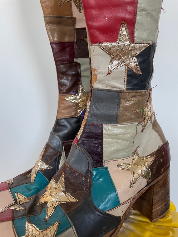 Jumpin Jack Flash Custom Leather Patchwork Heeled… - image 4