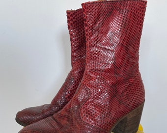 Jumpin Jack Flash Custom Snakeskin Red Chelsea Boots - 1970s Glam Rock NYC England - Circa Granny Takes a Trip