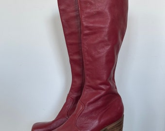 Jumpin Jack Flash Custom Red Leather Tall Boots - 1970s Glam Rock NYC England - Circa Granny Takes a Trip