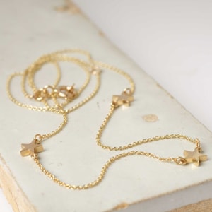 Three Little Gold Star Necklace - Solid Gold Star Necklace - Stars on a Chain - 3 Star Necklace - Delicate Star Necklace - Celestial