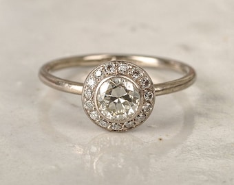 Diamond Halo Ring . Diamond Engagement Ring . Old Cut Diamond Ring . Antique Inspired . Handmade Jewellery U.K