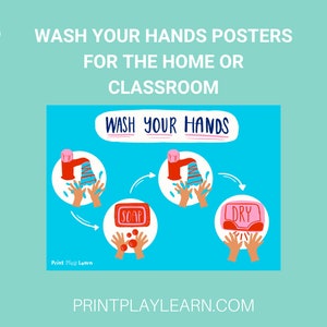 Wash your hands poster Home Education School Kindergarten PDF Download  Montessori Waldorf Printable Kids Learning Poster