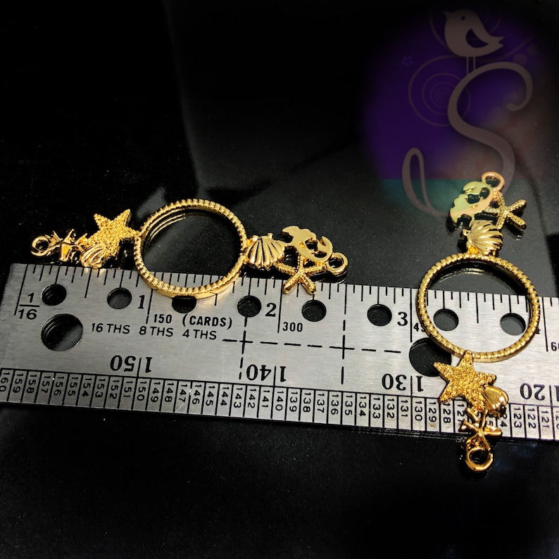 Sea Life Beach Resin Jewelry Connector 1 Mermaid Sea Life Open Connector Bezel 2-12\u201d Gold Ocean Detail with Mermaid 2 hole Pendant