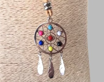 Collier Chakra en liège avec pendentif feuille - Fabriqué à la main, respectueux de l'environnement et aux couleurs vives